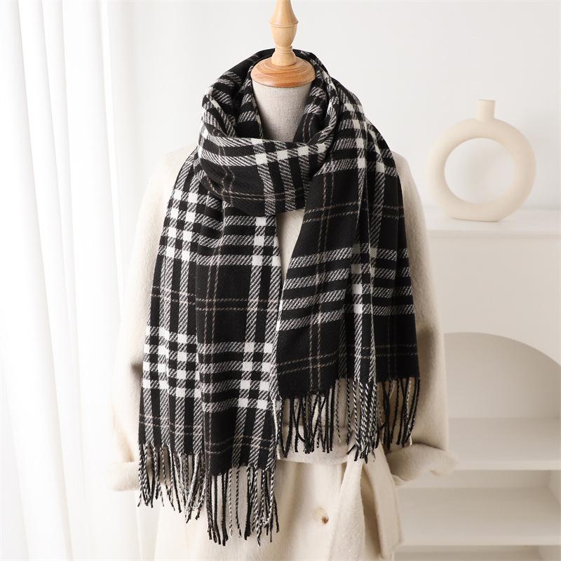 Retro British Style Imitation Cashmere Plaid Warm Shawl Scarf Autumn And Winter Fashion Atmosphere Versatile Fringed Scarf Women