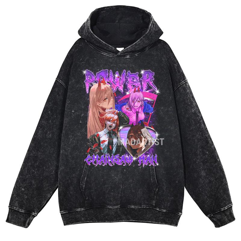 Hot Anime Chainsaw Man Hayakawa Aki Print Hooded Men Casual Oversized Hoodies Manga Washed Streetwear Harajuku Cotton Sweatshirt