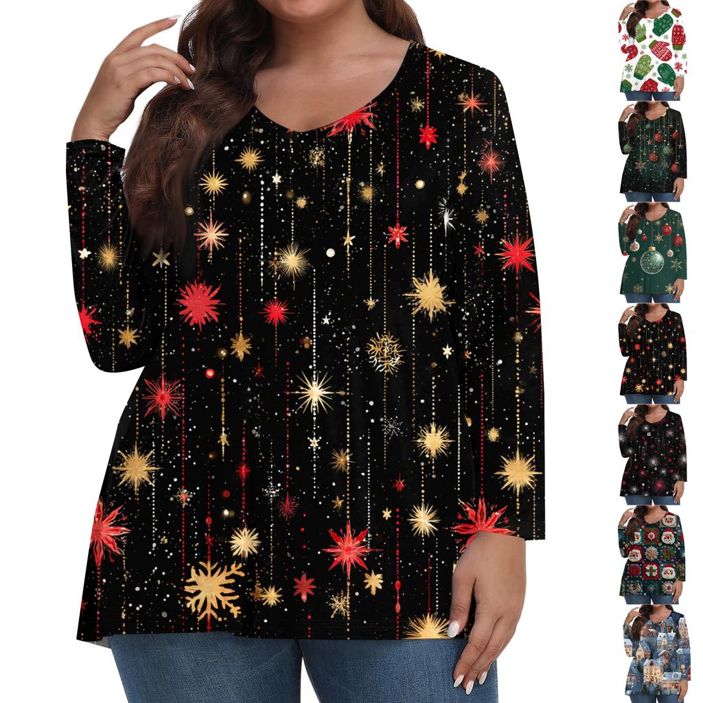 Women's Fashionable Casual Long Sleeved Plus Size Print Top Plus Size Floral Print Top