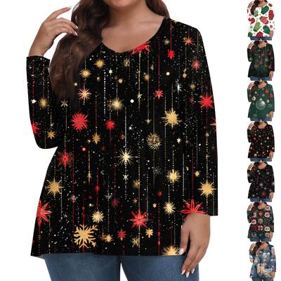 Women's Fashionable Casual Long Sleeved Plus Size  Print Top Plus Size Floral Print Top