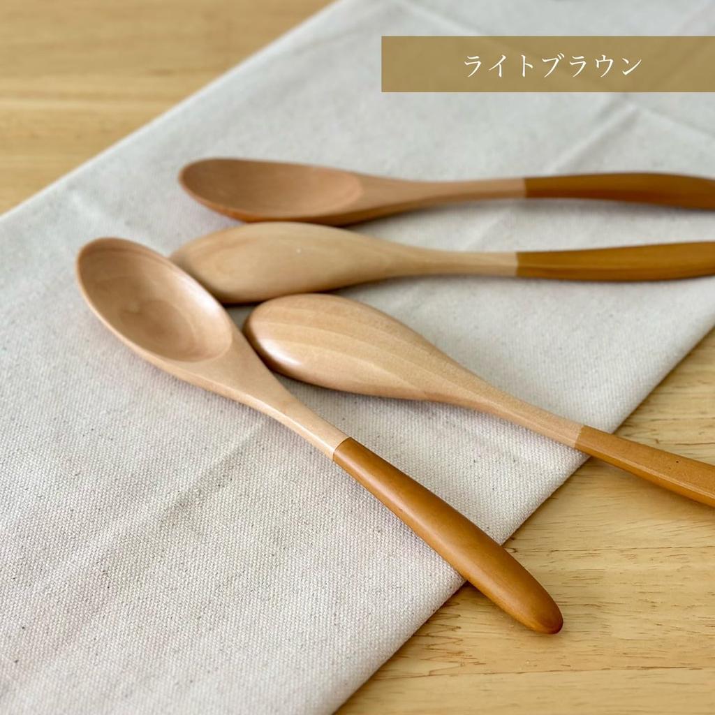 Yamaga Lackwaren Holz Farblöffel 4 Farben Besteck Suppenlöffel Currylöffel Dessertlöffel (Hellbraun)