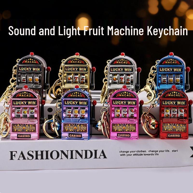 Retro Joystick Fruit Machine Keychain: Playable Spin Wheel Pendant Toy