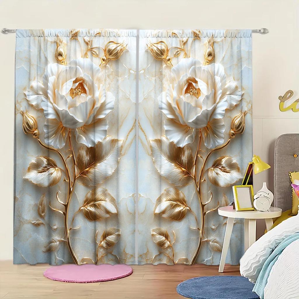 2 Panels Gorgeous Relief Marble Rose Pattern Curtains   Versatile Design Suitable for Any Style   Creating a Peaceful Living Space