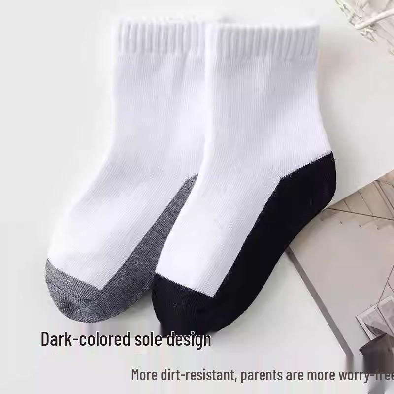 Dziecięce bawełniane skarpety: Biało-czarne, do połowy łydki, dezodorujące, odporne na zabrudzenia, odpowiednie na wiosnę, jesień i zimę