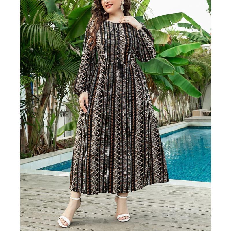 Plus-size Women's Autumn Fashion New Retro Art Floral All-match Small Fresh Dress