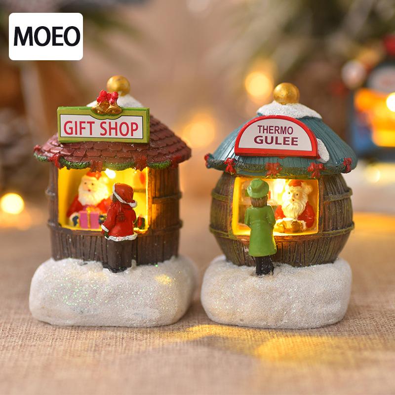 Christmas Led House Decoration Micro-Landscape Santa Claus Craft Ornament Luminous Christmas Navidad Desktop Decor