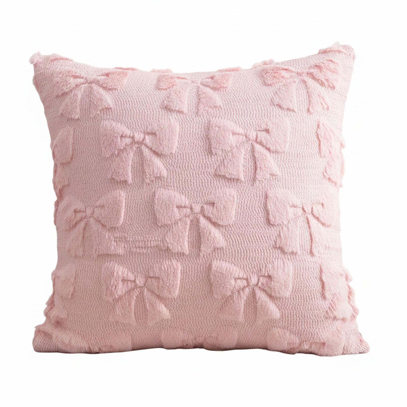 

Cute Fluffy Bow Pillow Covers Washable Decorative Bowknot Pillowcase Multi-Purpose Valentine Plush Cushion Cover for Home Decor