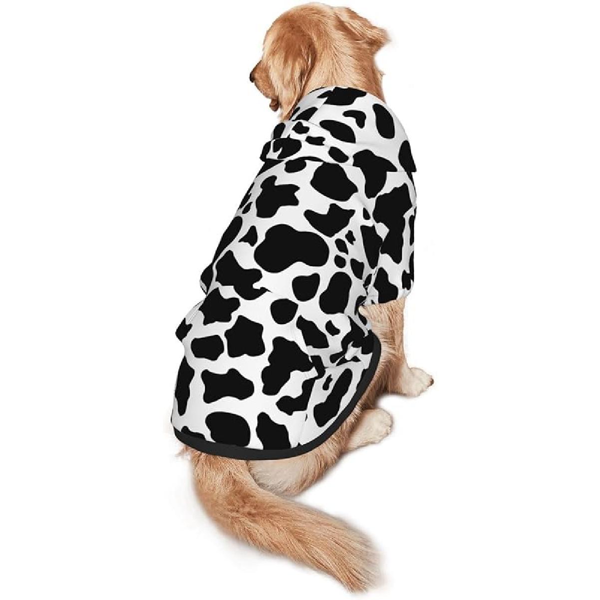 Cow Print Dog Costume,Stylish Dog Hoodie with Hat Pocket,Pet Clothes Sweatshirts for Cats Dogs Large Small