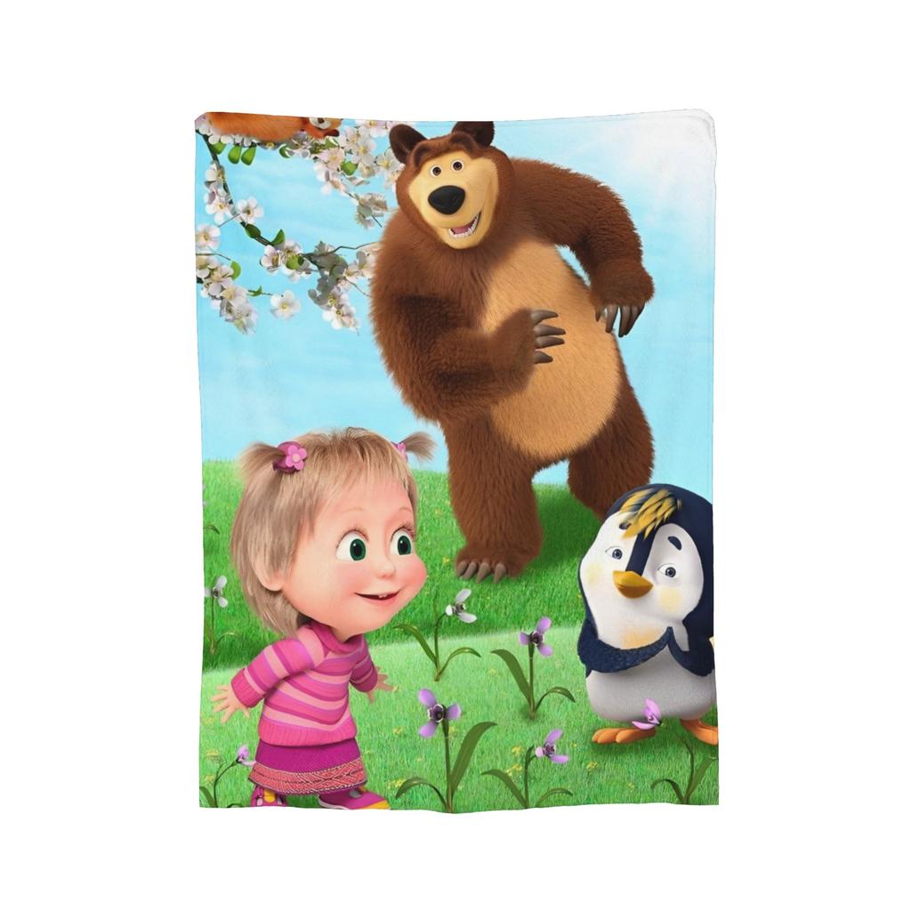Cute Cartoon M-Masha And Bear Fleece Throw Blanket Blanket for Home Outdoor Soft Bedroom Quilt,