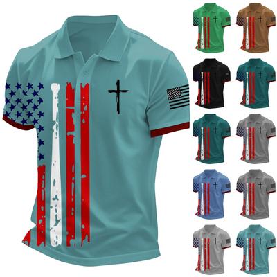 Fashionable Men's Casual Independence Day Printed Neck Short Sleeve Top