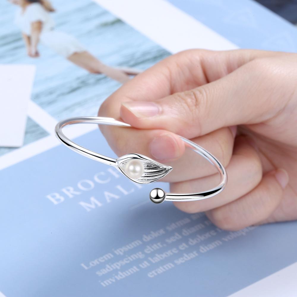 New Arrival Female   Stamp Silver Color Leaves Pearl Bracelet for Women Girl Wedding Gift Pulseira Feminina