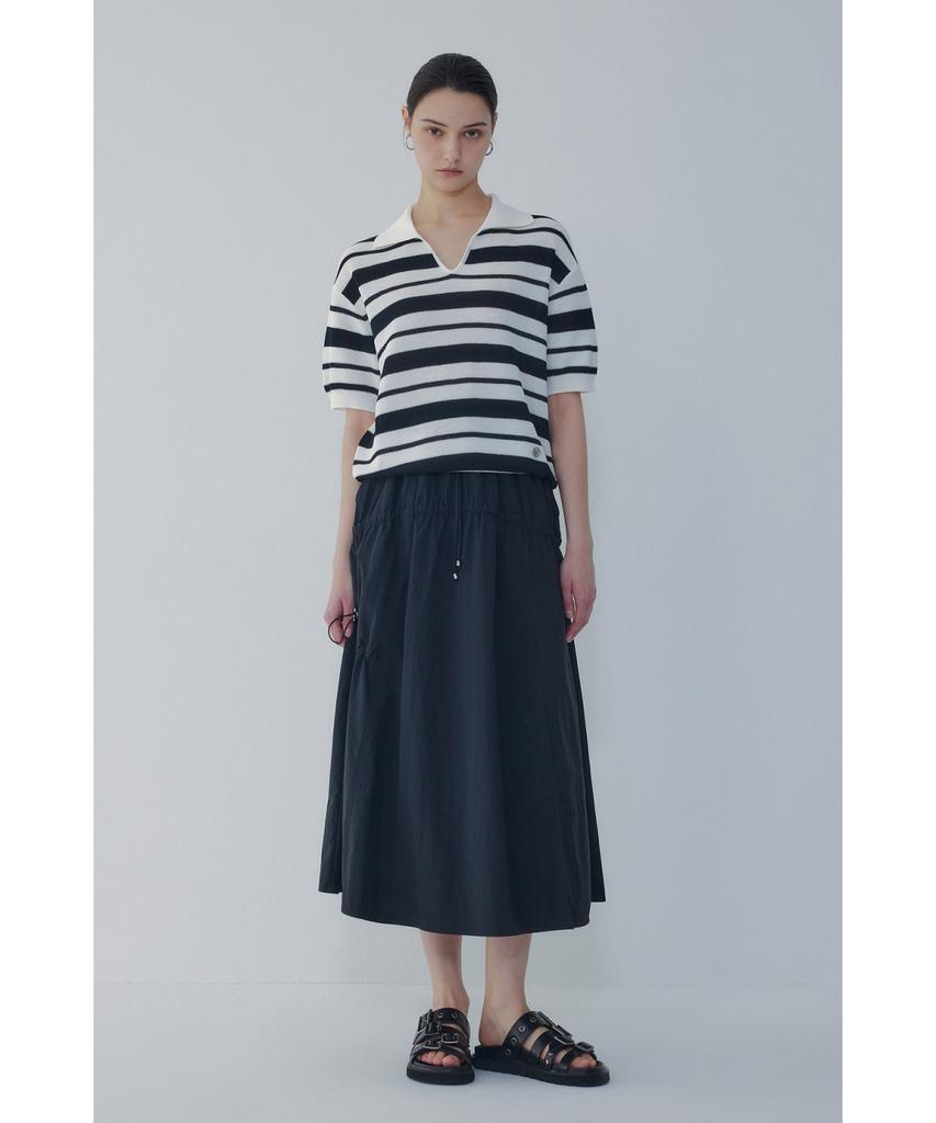 Bobeu Stripe Pattern Collared Neck Pullover_Black 7156250006