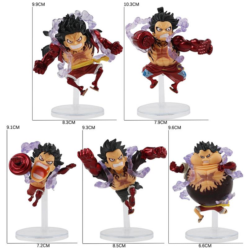 5pcs/set Q Version Anime One Piece Gear 4 Luffy Action Figure Elastic Man Cute Statue PVC Model Toys Collection Children Gifts 5pcs-no box