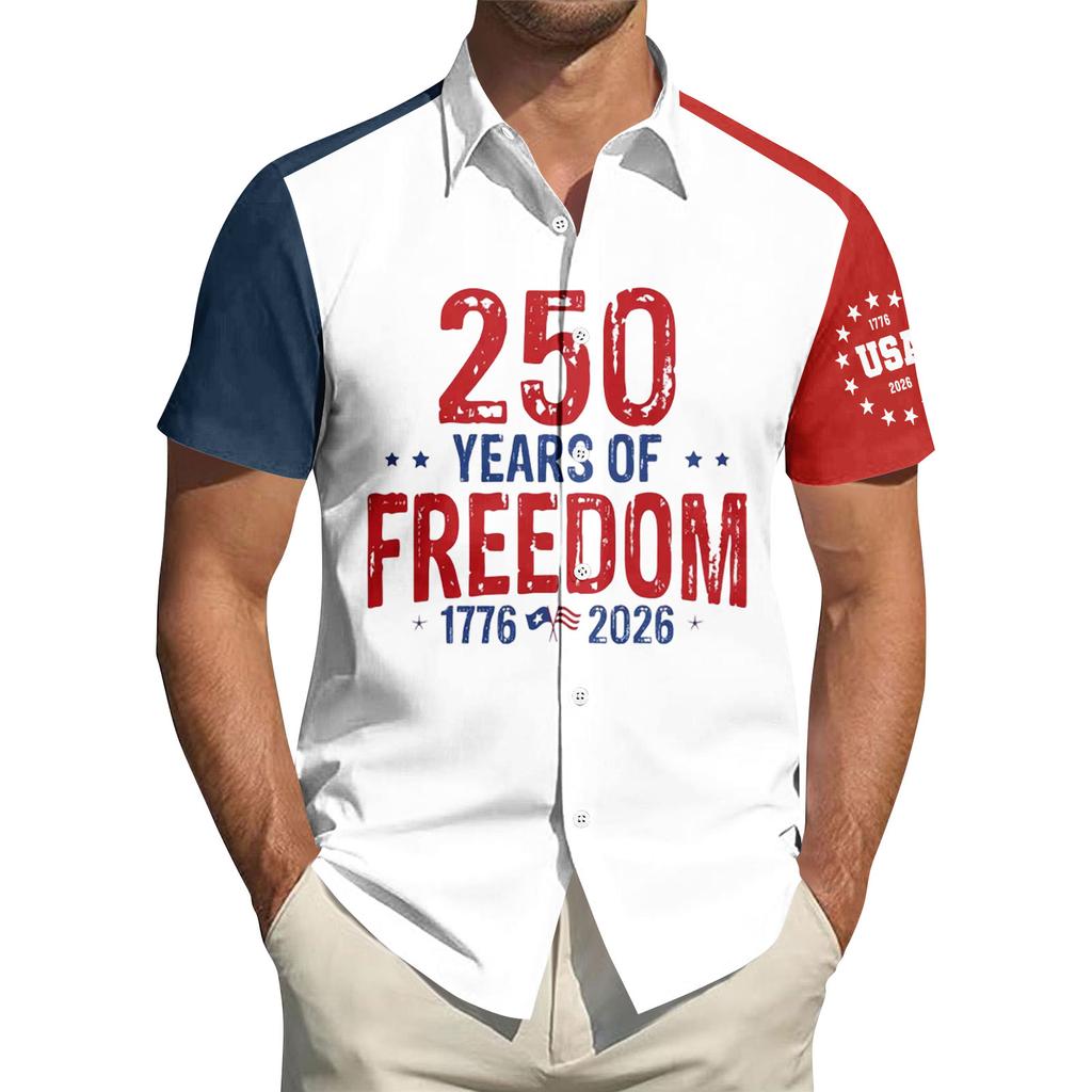 Men's Independence Day Printed Collared Top Men's Casual Sports Short-Sleeve Shirt