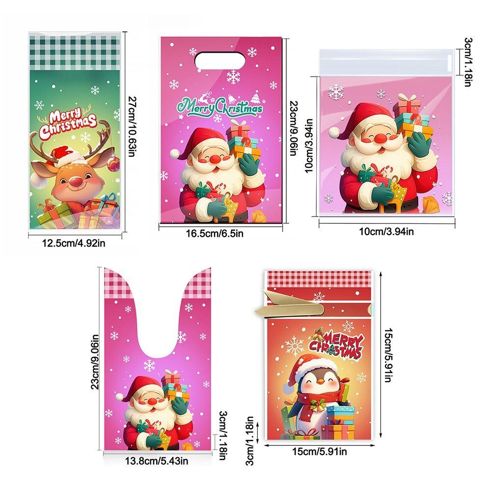 50PCS Multicolor Christmas Gift Bag Cartoon Santa Clause Deer Mixed Pattern Christmas Packaging Bag Xmas Tree Snowman