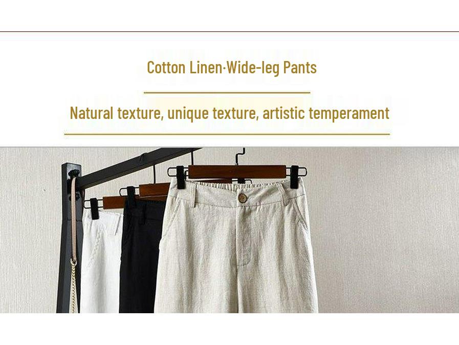 Women's High Waist Wide Leg White Linen-Cotton Pants - Korean Style, Slimming, Loose Fit, Straight Leg