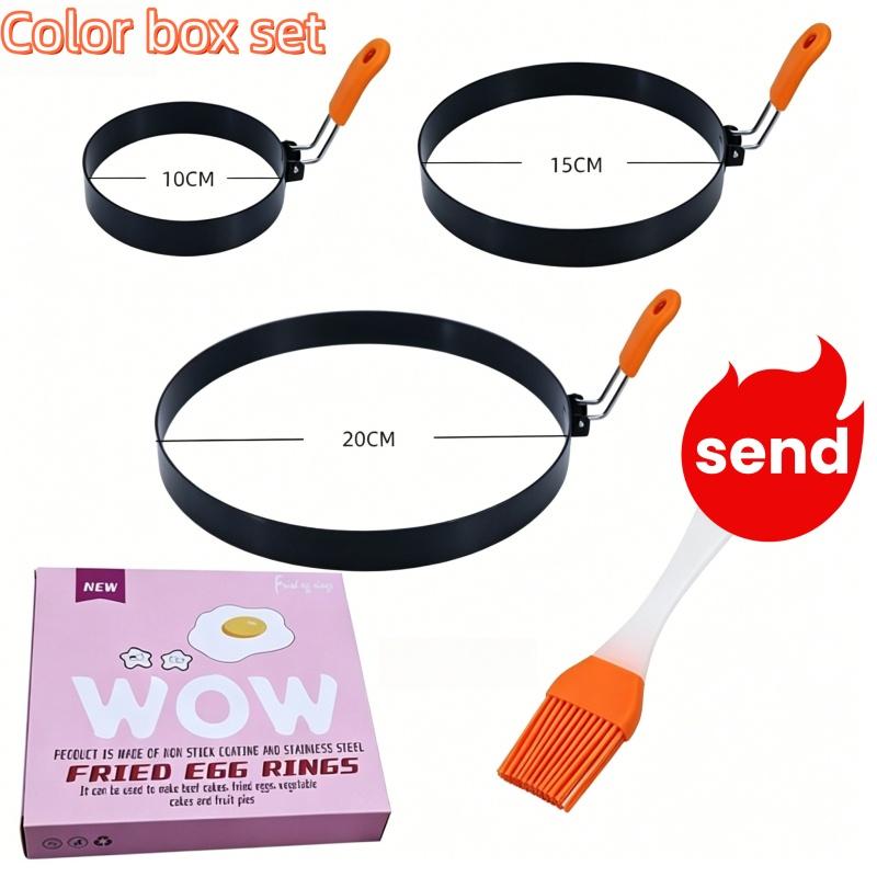 Stainless Steel Omelette Mold Professional Egg Ring Pancake Ring with Silicone Handle Oil Brush for Fried Eggs Omelets Muffins 2