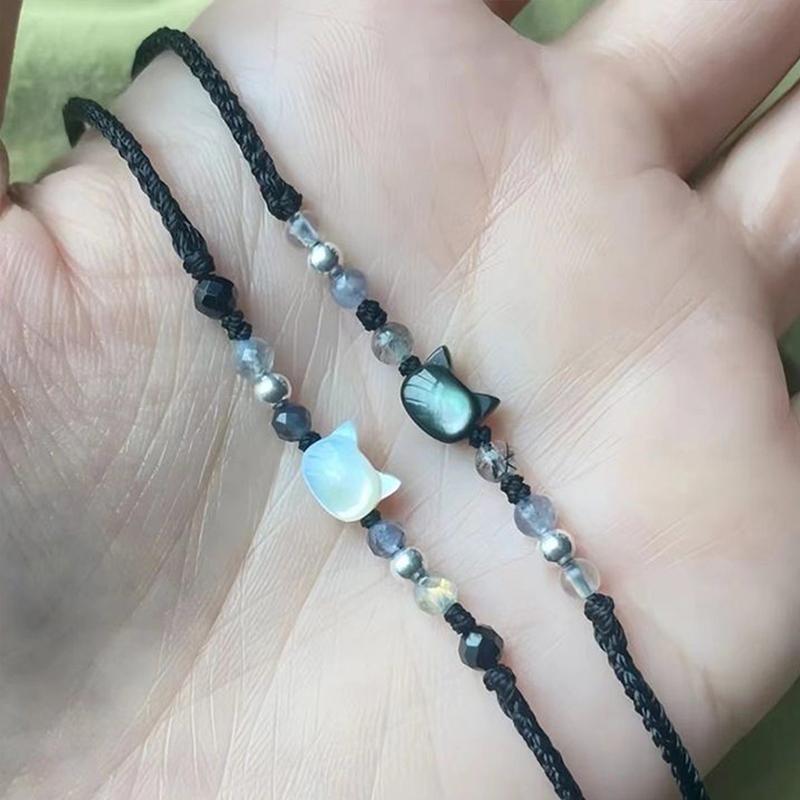 Brățară cu pisică drăguță pentru cuplu lucrată manual, frânghie de mână elegantă unică pentru femei, bărbați, țesute delicate cu margele, accesorii, brățară, cadouri