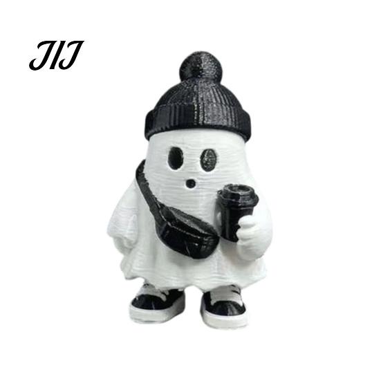 Spooky Cute Room Decor Halloween Ghost Figurine, Holding Coffee/Book/Record Resin Statue, Desktop Ornaments for Tabletop Ornament Home Office