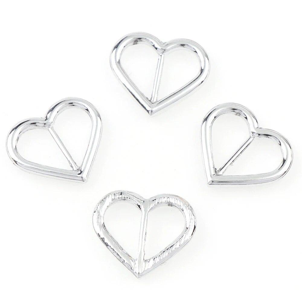 10pcs Buckle Heart Square Oval Round Ribbon Slider Ribbon Buckles for DIY Craft Silver 5 Shape