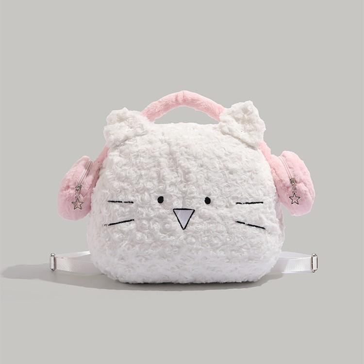 

Cute earphones cat bag plush backpack women s 2025 new autumn and winter student large-capacity schoolbag fluffy backpack