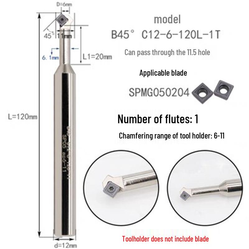 45° CNC Insertable Inner/Outer Chamfer Tool with Up/Down Back-Reaming Holder