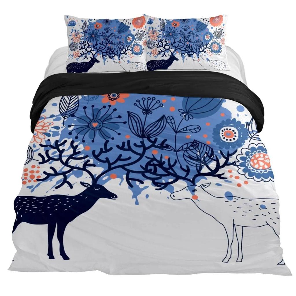 Animal Duvet Cover Set 2/3Pcs Deer Autumn Forest Leaves Bedding Set Wild Animals for Teens Queen King Size Polyester Quilt Cover