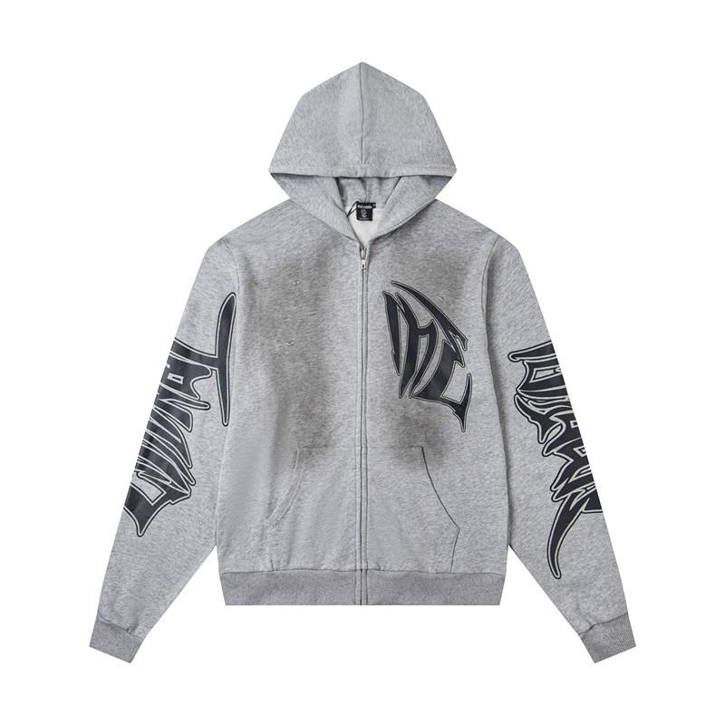 Cross-border trendy brand MIXED & EMOTION ironed diamond letter pattern pullover hooded sweater men's and women's cardigan jacket