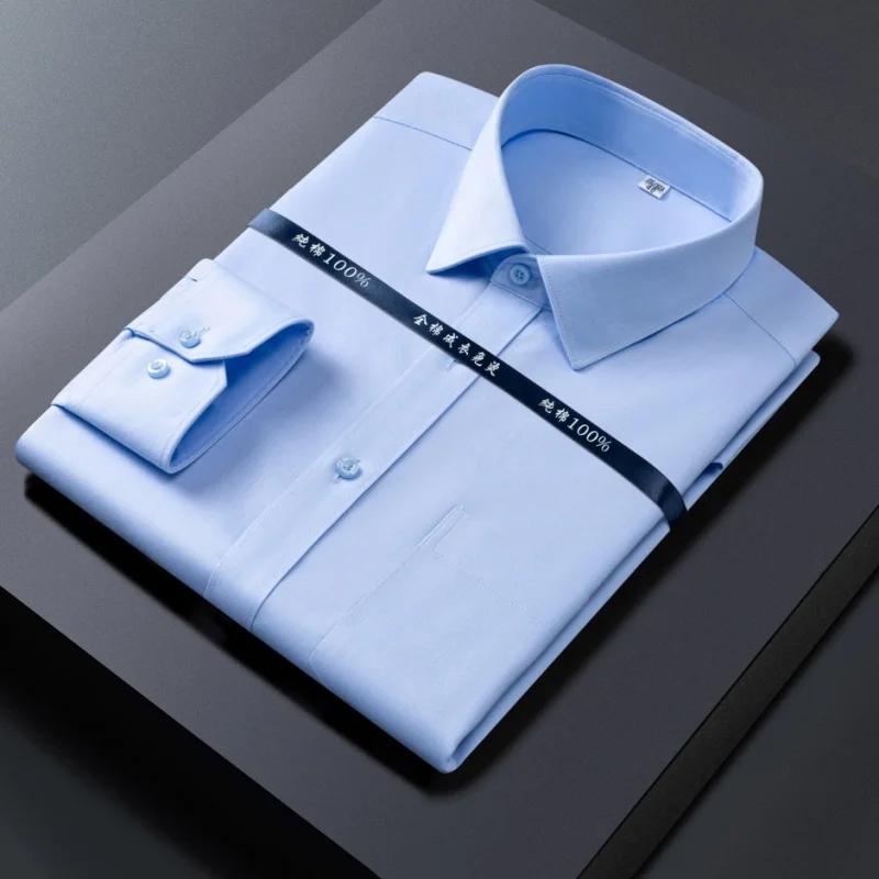 Camisa de Vestir de Manga Larga para Hombre 100% Algodón de Alta Calidad Nueva Lisa para Hombre Talla Grande Corte Regular Rayas Camisa de Negocios Blanco Azul 8XL