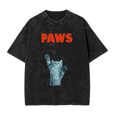Oversized Washed T-Shirt Paws Lustige Parodie Freizeit-T-Shirts Jaws Film Beliebtes T-Shirt für Herren Tolle Kleidung