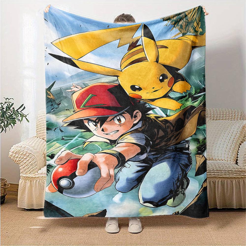 Pikachu Trainer Adventure Flannel Blanket Super Soft Warm Cozy Blanket For Sofa Bed Office Travel Allseason Home Decor Gift