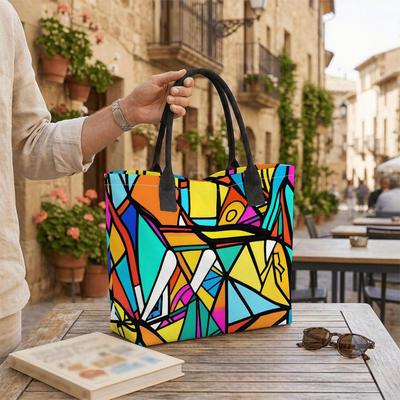  Colorful Geometric Print Tote Bag Large Capacity Casual Portable Shoulder Handbag for Daily Use