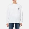 Calvin Klein Loose Fit Letter Casual Comfortable Round Neck Long Sleeve T-Shirt Unisex Tops Bright-White J327339-YAF