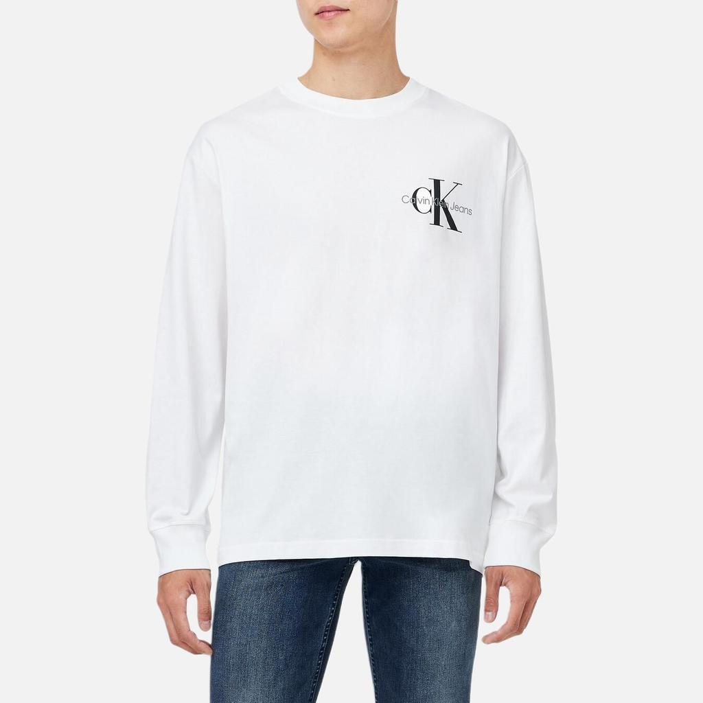 Calvin Klein Loose Fit Letter Casual Comfortable Round Neck Long Sleeve T-Shirt Unisex Tops Bright-White J327339-YAF