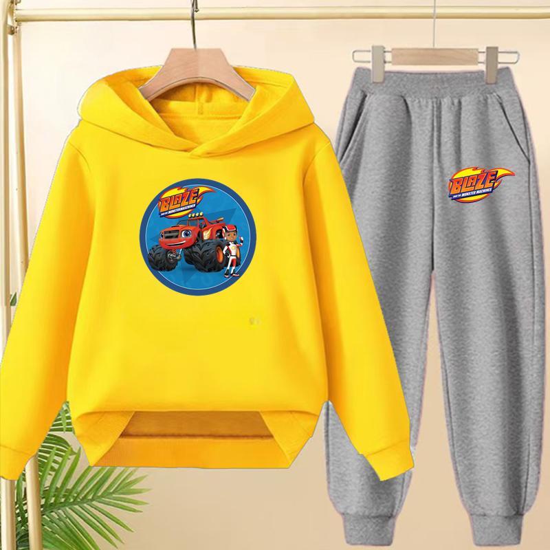 Student Uniform, Hooded Sweatshirt + Long Pants Set, Cartoon Car Pattern, 3 To 13-year-old Boys' and Girls' Sportswear,loose Set