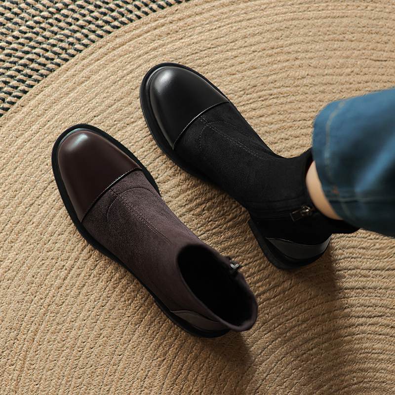 Krazing Po microfiber Flock Winter Round Toe Size 33 Chelsea Boots Size 43 Zipper Fashion Low Heels Stretch Ankle Boots