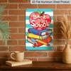 2D Flat, 1pc Cute "Back To School" Metal Wall Art Sign with Apple & Book Stack - 8*12 Inch Aluminium Rustic Classroom Decor, Colorful Cartoon Style
