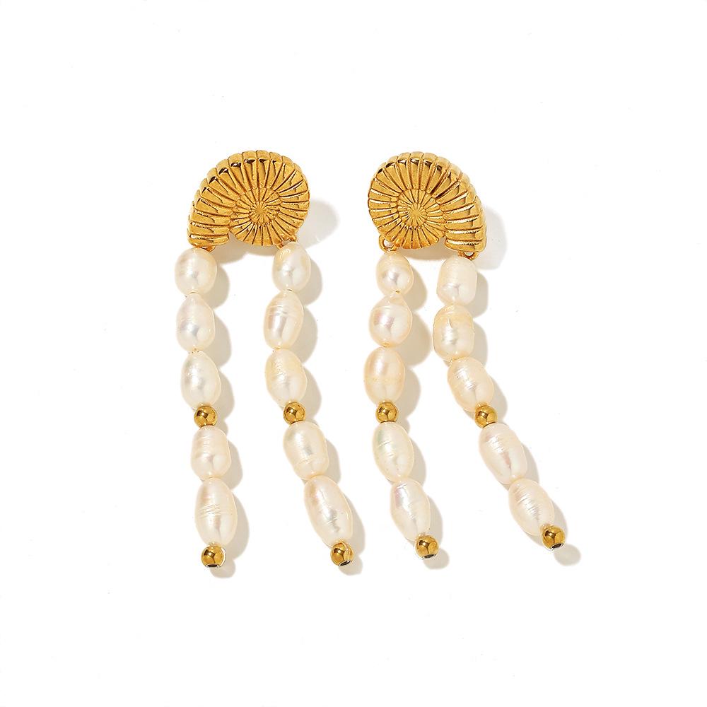 18k Gold-Plated Bohemian Pearl Tassel Earrings - Colorfast Stainless Steel, Retro French Design for Women