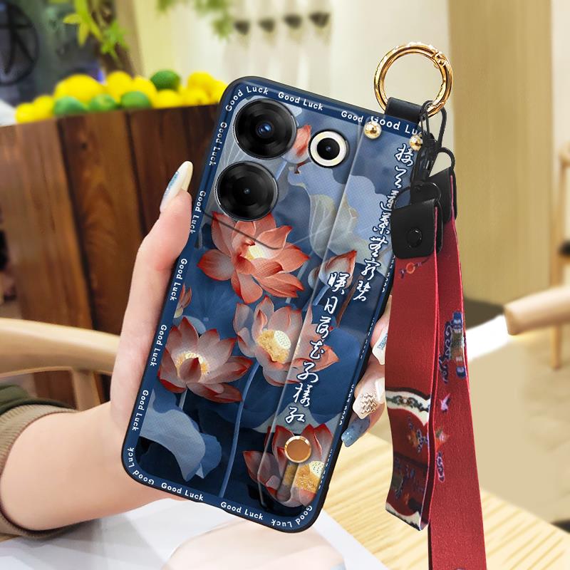 For Mom Chinese Style Phone Case For Tecno Camon20 Pro 5G/CK8n Fashion Wrist Strap Soft Case Phone Holder Dirt-resistant