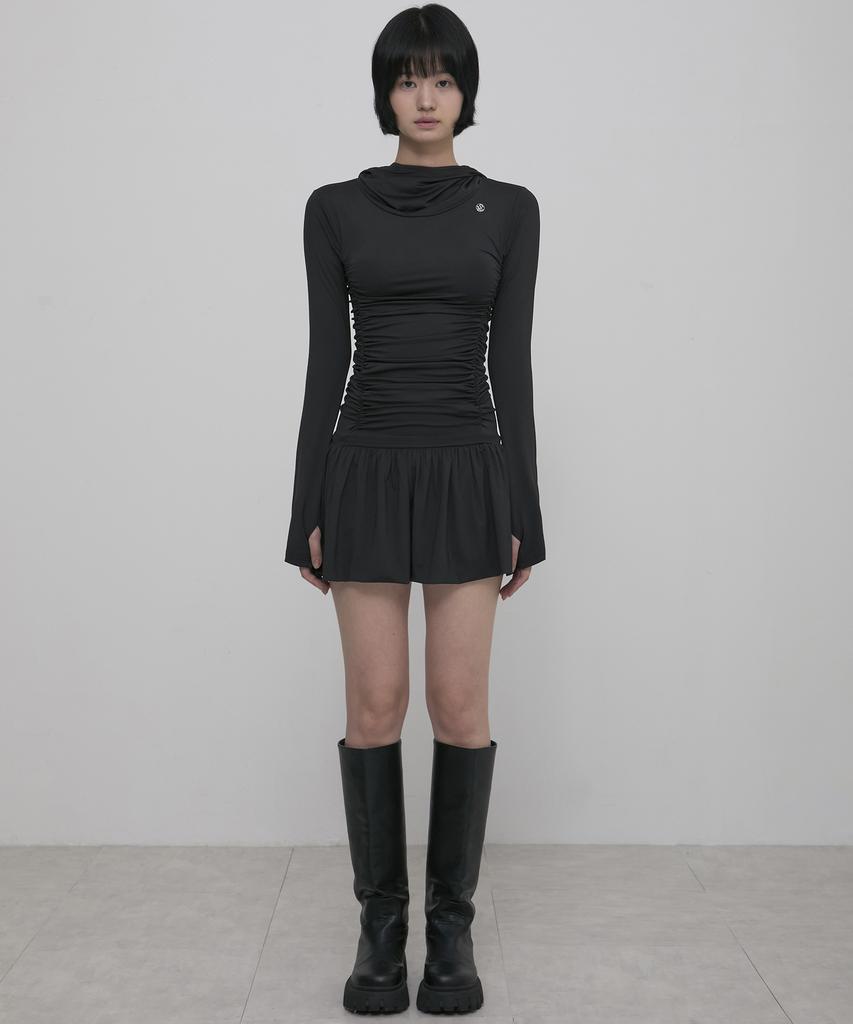 Peulleeoeob Hooded High Neck Long Dress (Fl-185_Black)