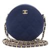 Used AUTHENTIC Chain Shoulder CC Mark Matelasse Round Shoulder Bag Blue Cotton