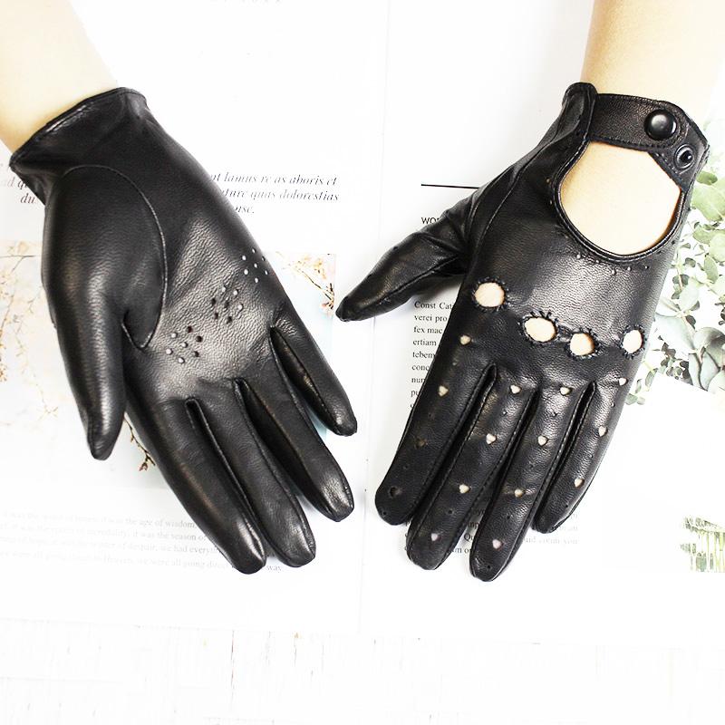 Summer Driving Leather Driver Gloves Women's Fashion New Thin Unlined Black Sheepskin All Finger Motorcycle Riding Gloves