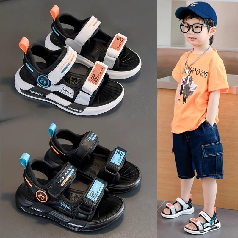 Genuine Leather Soft Sole Kids Sandals Lightweight Beach Sports Shoes for Big Boys Girls Summer
