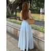 French blue square neck suspender dress women's summer seaside vacation temperament advanced sense waist thin fluffy dress