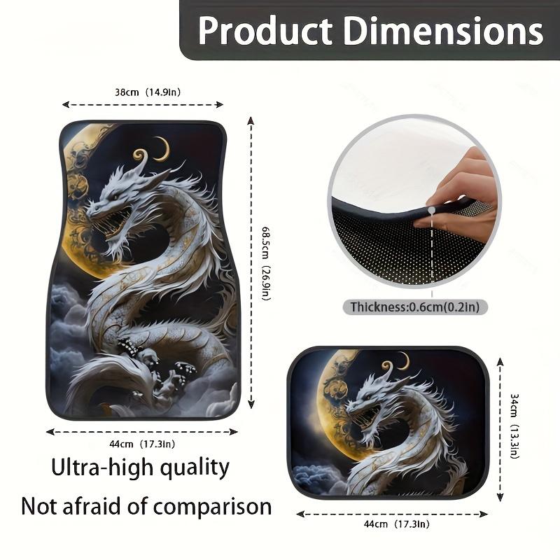 For Most Cars  Non-slip Car Front And Rear Rubber Floor Mats  Sedans 4pcs White Dragon Printed Dirt Resistant Car Floor Mats  SUVs