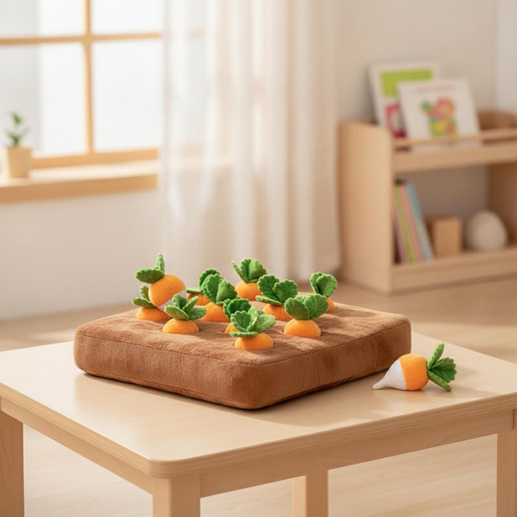 Carrot Pulling Toy Montessori Cuddly Board with Carrots GentlePull for Young Children,