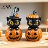 Halloween Decorations for Home Black Cat & Pumpkin Resin Ornaments, Cute Desktop Figurines, Office Desk Seasonal Ornaments Cartoon And Statue