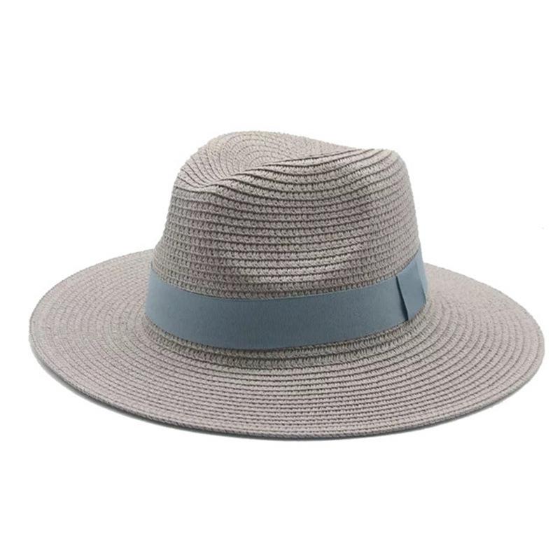 Black Ribbon Panama Straw Hat Flat Eaves Outdoor Spring and Summer Sunshade Beach Hats for Women