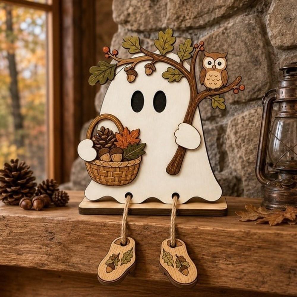 Fun Shape Halloween Wooden Ghost Signs Handmade Ghost Table Ornament Bedroom Decor