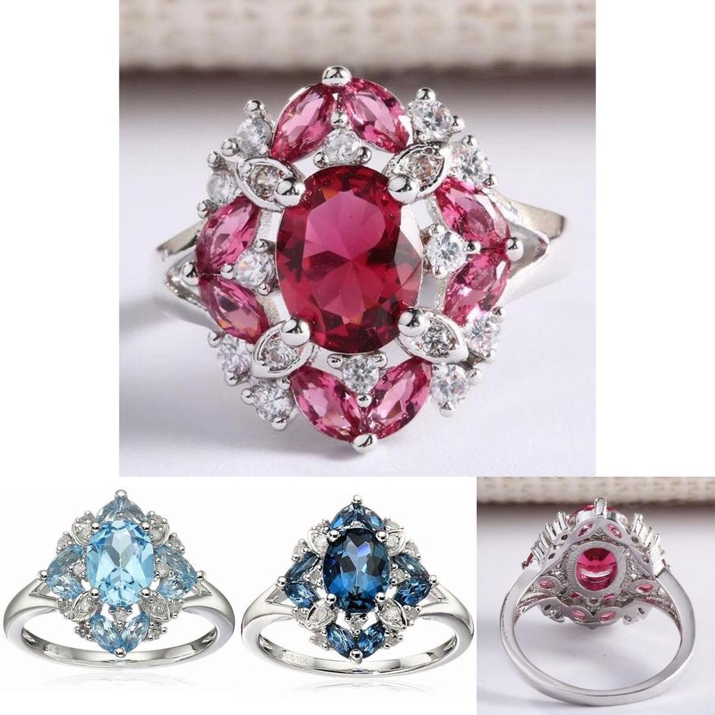 Exquisite Silver Plated Ring Featuring Natural Blue Sapphire And Stunning Rhinestones